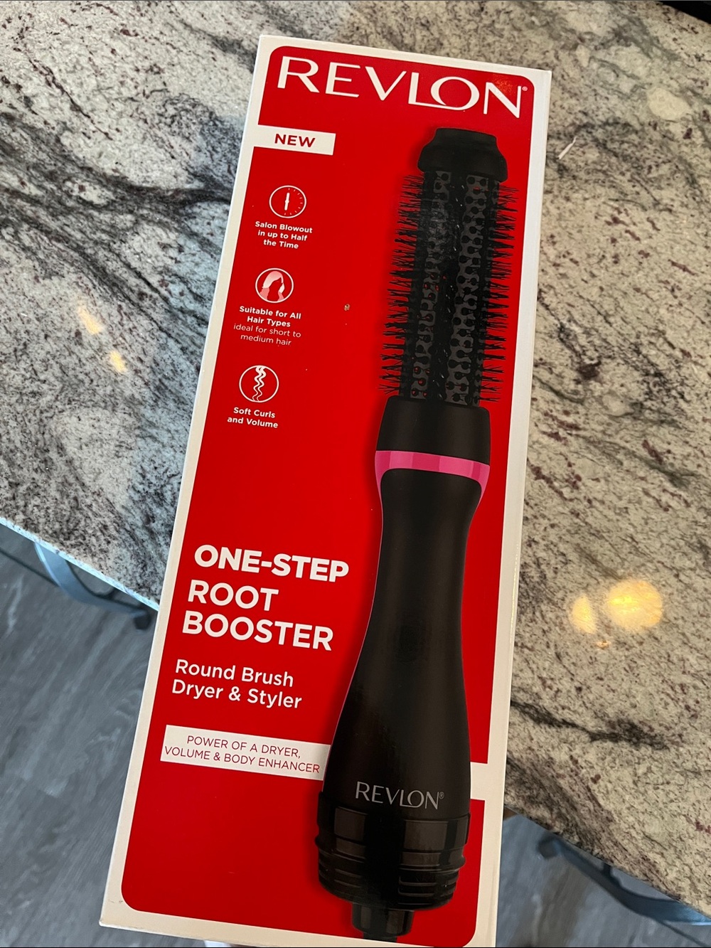 Revlon One-Step Root Booster Round Brush Dryer & Styler - Black with Pink Accent